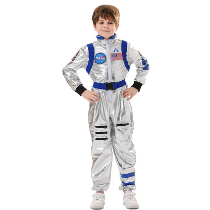 Kids Astronaut Costume Silver Astronaut Cosplay Fantasia Disguise Children Jumpsuit Spaceman Outfits Hallowee Carnival Suit