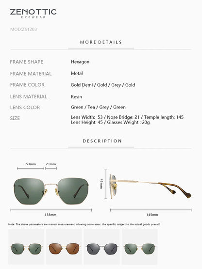 Fashion Hexagonal Geometry Polarized Sunglasses for Men and Women Polygon Metal Shade Pilot Sun Glasses ZS1203