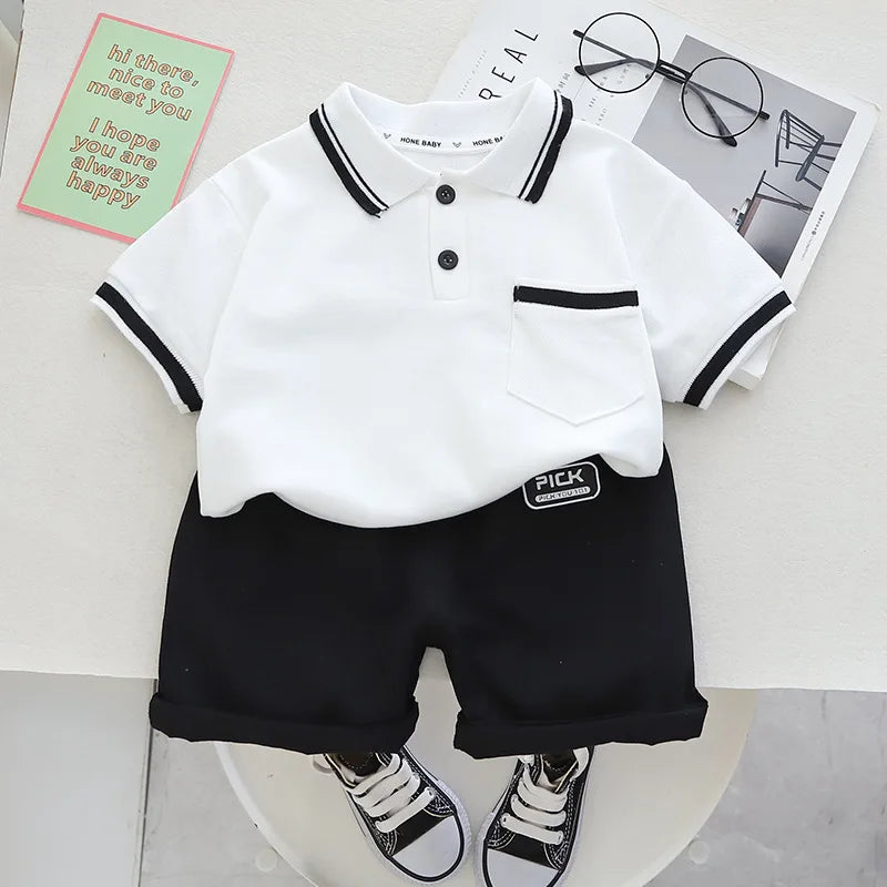 Summer New Children's Clothing Boys Simple Lapel POLO Short-Sleeved Set Boys Baby Shorts Casual Two-Piece Set
