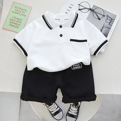 Summer New Children's Clothing Boys Simple Lapel POLO Short-Sleeved Set Boys Baby Shorts Casual Two-Piece Set