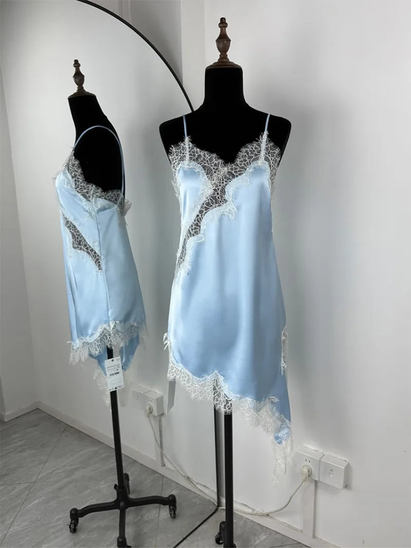 Trendix Black Lace Slip Dress Women exy Hollow Out Sleeveless Short Dresses Party Club Ruffle Loose Elegant Backless Mini Dress