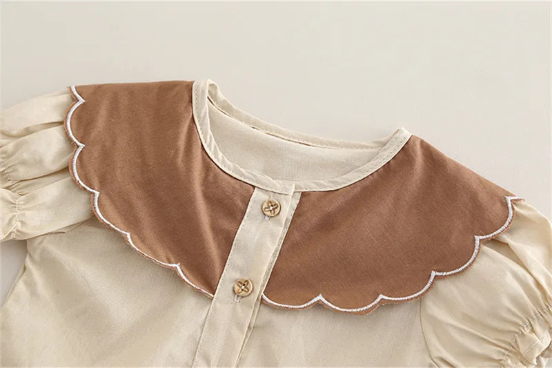New Toddler Summer Baby Girls Clothes Suits Children Big Wave Lapel Shirt +Flower Cropped Pants 2Pcs/Set Infant Fashion Clothing