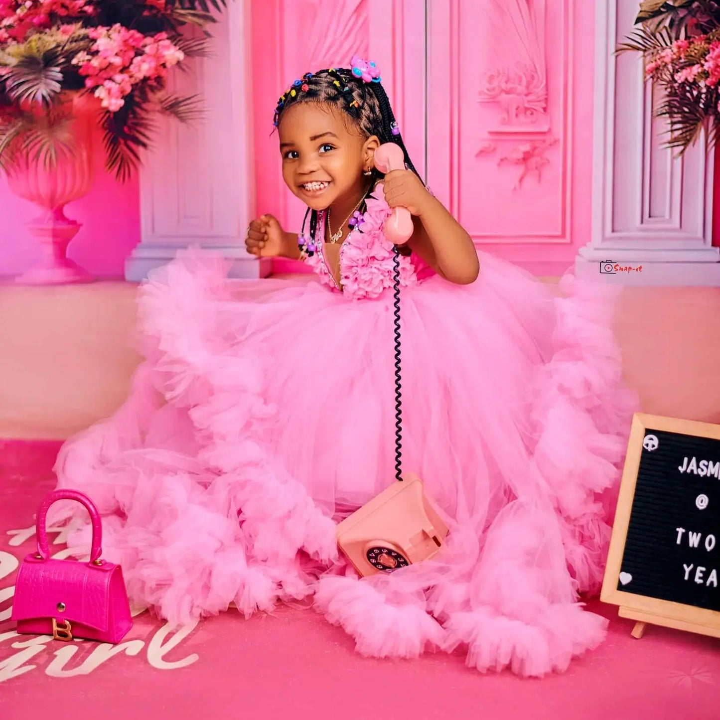 Luxury Pink Kids Birthday Dresses Beading Ruffles Flower Girl Dresses for Wedding Baby Girls Prom for Photoshoot