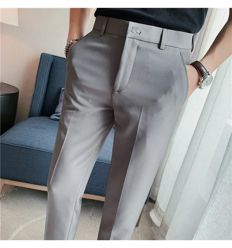 High Quality British Style Business Casual Pants Men's Spring Summer Solid Color Slim Fit Formal Wear Suit Pants Men Clothing
