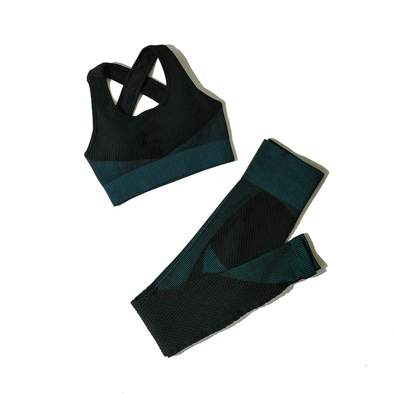 2/3Pcs Women Yoga Suit Seamless Knitted Yoga Pants Leggings Clothing Zipper Long Sleeve Crop Top Fitness Wear Sportswear Gym Set