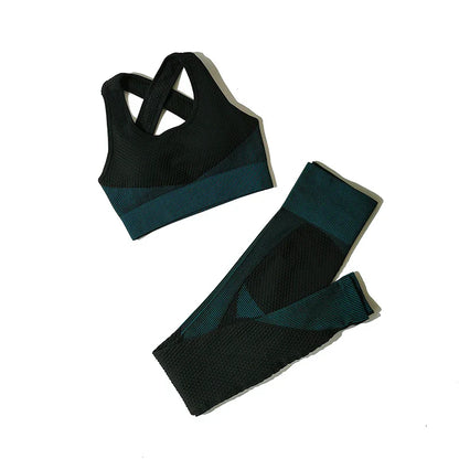 2/3Pcs Women Yoga Suit Seamless Knitted Yoga Pants Leggings Clothing Zipper Long Sleeve Crop Top Fitness Wear Sportswear Gym Set