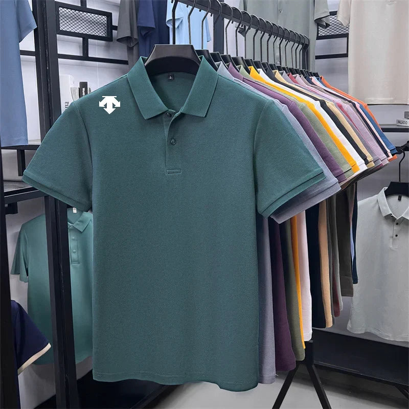 100% men's summer luxury brand polo shirt lapel geometric printing short sleeves t-shirt outdoor leisure men clothing tops