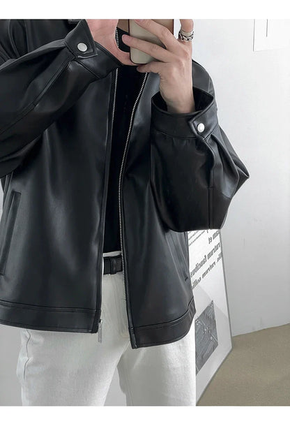 Spring Autumn Cool Luxury Short Black Soft Light Pu Leather Jacket Men Zipper Casual Mens Jackets and Coats Fashion