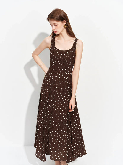 2026 Summer Women's Square Neck A-Line Midi Dress, Sleeveless Waist-Cinching Flowy Maxi for Minimalist Quiet Luxury Style