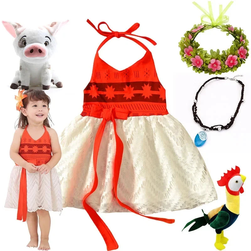 Girls Party Dresses Halloween Girls Little Moana Dress for Beach Summer Outfit Carnival Costumes Party Princess Vaiana Dress