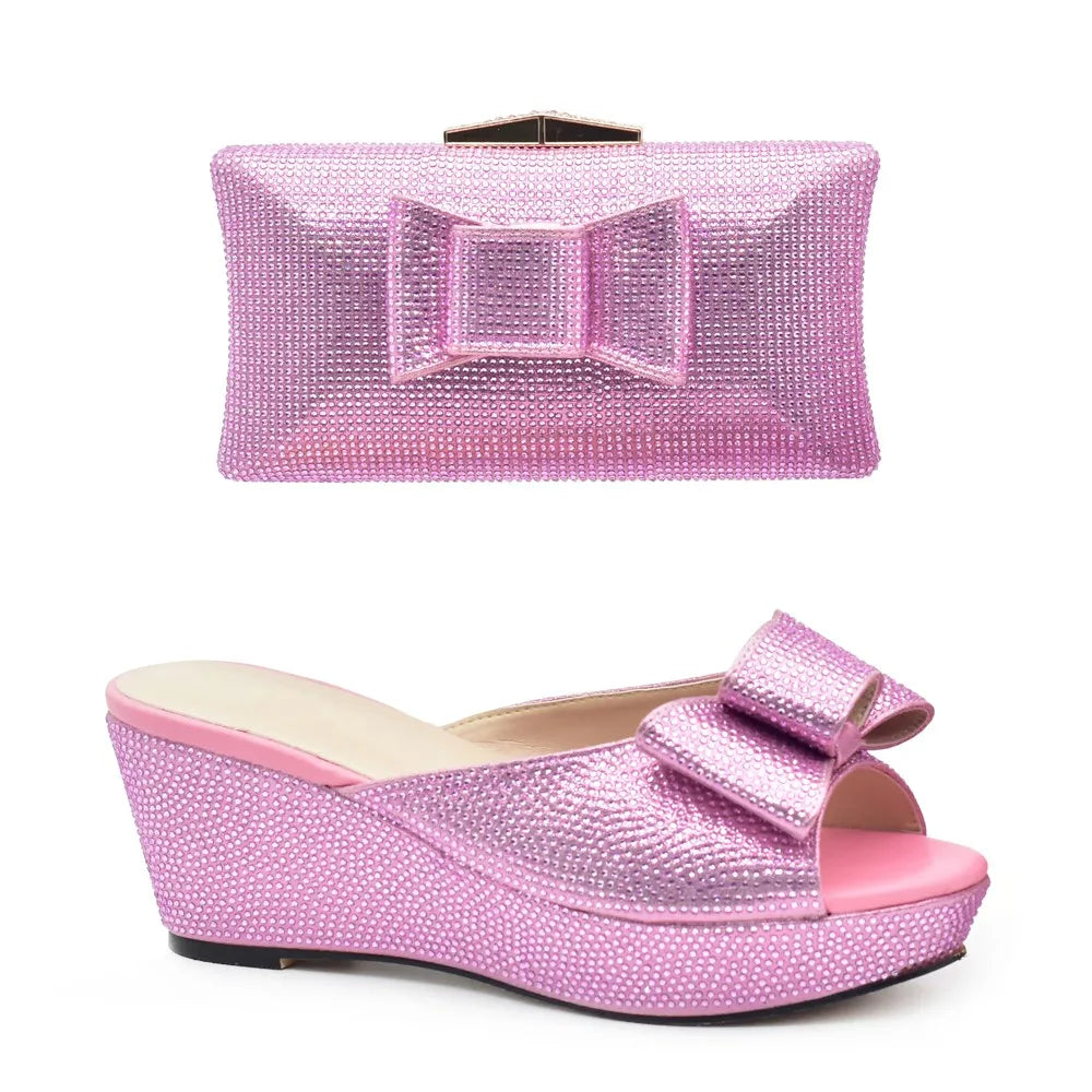 Latest Design Women Shoes and Bag Set Decorated with Rhinestone Wedding Shoes Bride Ladies Shoes Heels Party Women Pumps