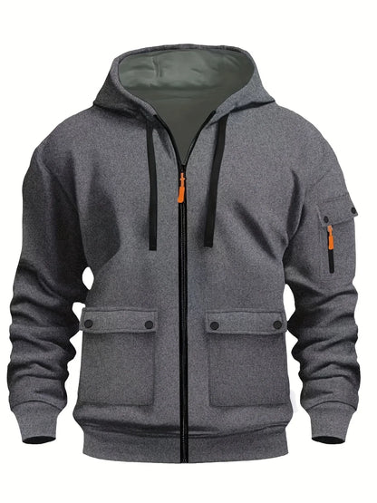 Zipper Hoodies 2025 Autumn Winter Men's New Long Sleeve Hooded Sweatshirt Fashion Pocket Decoration Male Fleece Outfit Sports