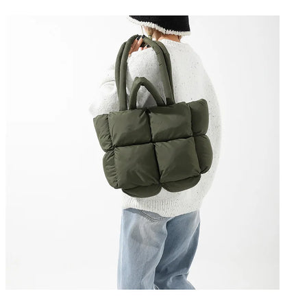 Fashion Soft Puffer Tote Bag Designer Quilted Women Shoulder Bags Nylon Padded Lady Handbags Down Cotton Warm Winter Shopper Bag