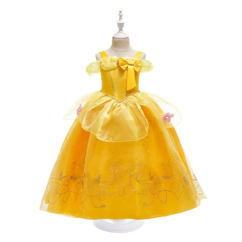 Girl Belle Dress Up Sleeveless Floral Children Party Princess Costume Kids Beauty and The Beast Halloween Carnival Outfit Clothe