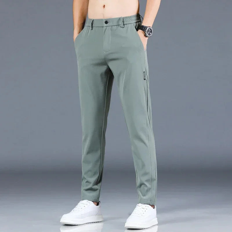 2026 Summer New Thin Ice Silk Stretch Men's Pants Casual Elastic Waist Smooth Trouser Pants Male Brand Clothing 5 Colour