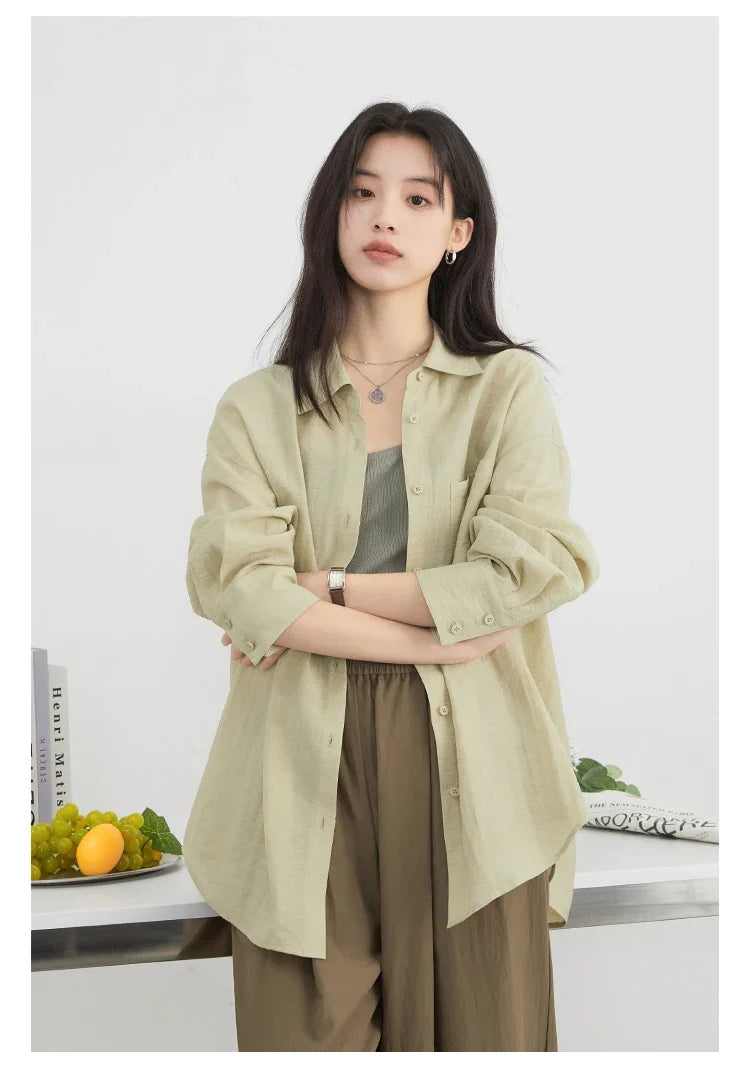 Women Long Sleeve Shirts Solid Loose Casual New Style Design Back Hollow Out Shirt Female Blouse Spring Summer 2026