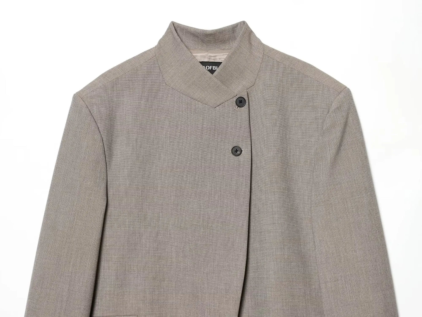Vintage Solid Grey Elegant Woman Blazer Buttons Fashion 2026 Spring Office Lady Elegant Turtleneck Female Loose Outwear