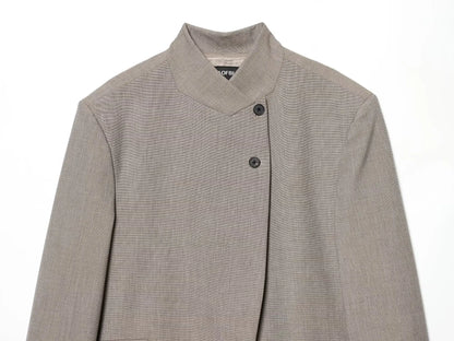 Vintage Solid Grey Elegant Woman Blazer Buttons Fashion 2026 Spring Office Lady Elegant Turtleneck Female Loose Outwear