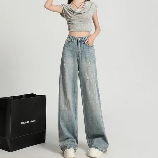 Skin Friendly Womens Straight Jeans Comfortable Leisure Baggy Denim Pants Low Rise Casual Streetwear Trendy Pocket Boyfriend