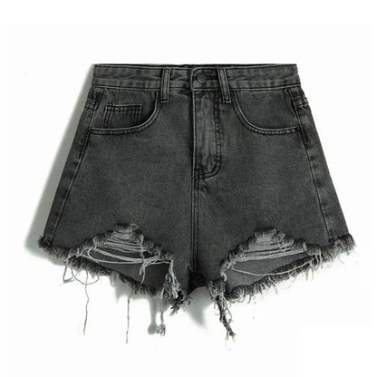 Summer Korean Women's Cowboy Shorts High Waist Casual Blue Denim Shorts Pocket Tassel Perforated Fashion Shorts Y2K Female Jeans