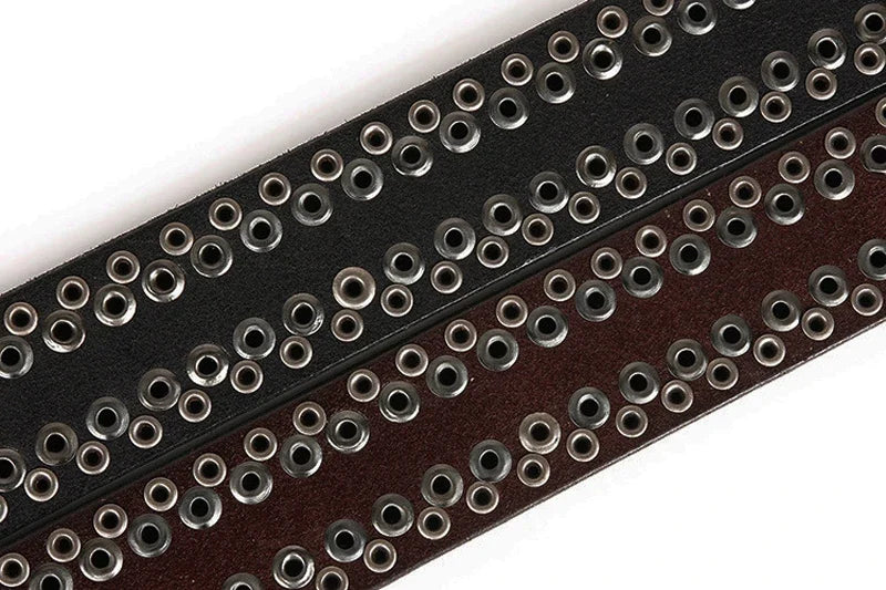 3.8CM  Hip Hop Punk Style Men Belt Round Rivet Real Genuine Cowskin Leather Strap Male Cowboy Studded Belts Rock Waistband