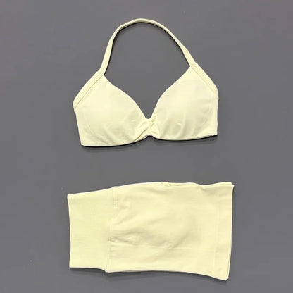 2 Piece Gym Sets Woman Sports Strappy Bra Seamless Set Quick Dry Fitness Squat Proof Shorts Sportswear Running Workout Suit