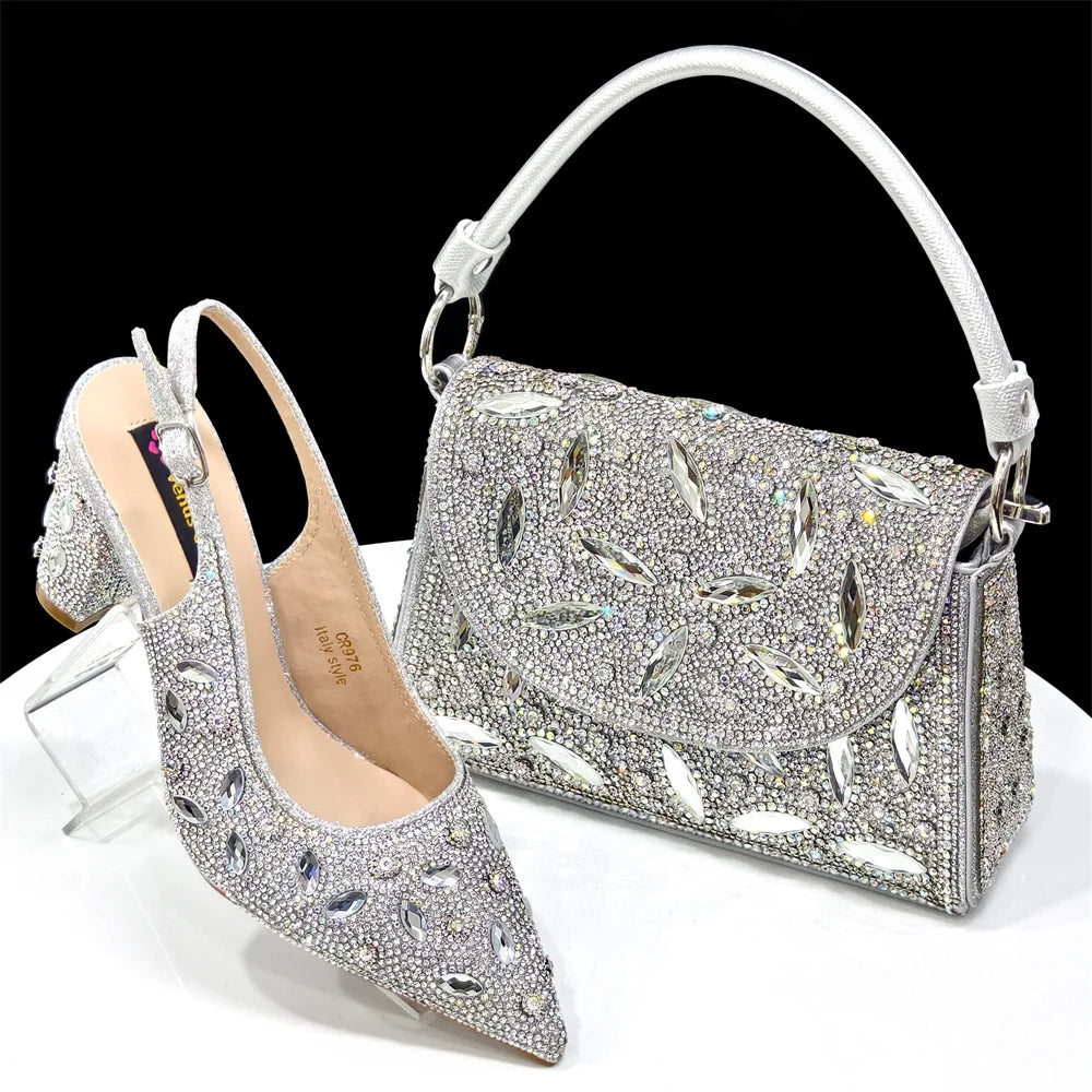 2025 Newest INS Style Black Color Elegant High Heels Nigeria Popular Design African Ladies Shoes And Bag Set For Party