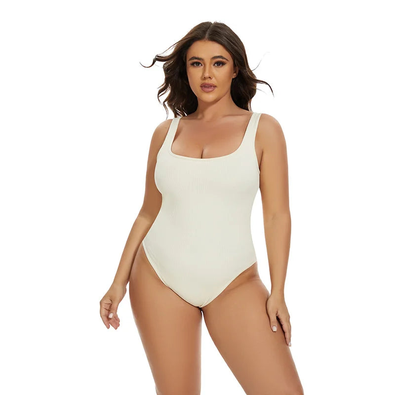 Ribbed Tummy Jumpsuit Daily Shaper Bodysuits Light Control Compress Tummy Control Open Crotch Shapewear Suits Open Crotch