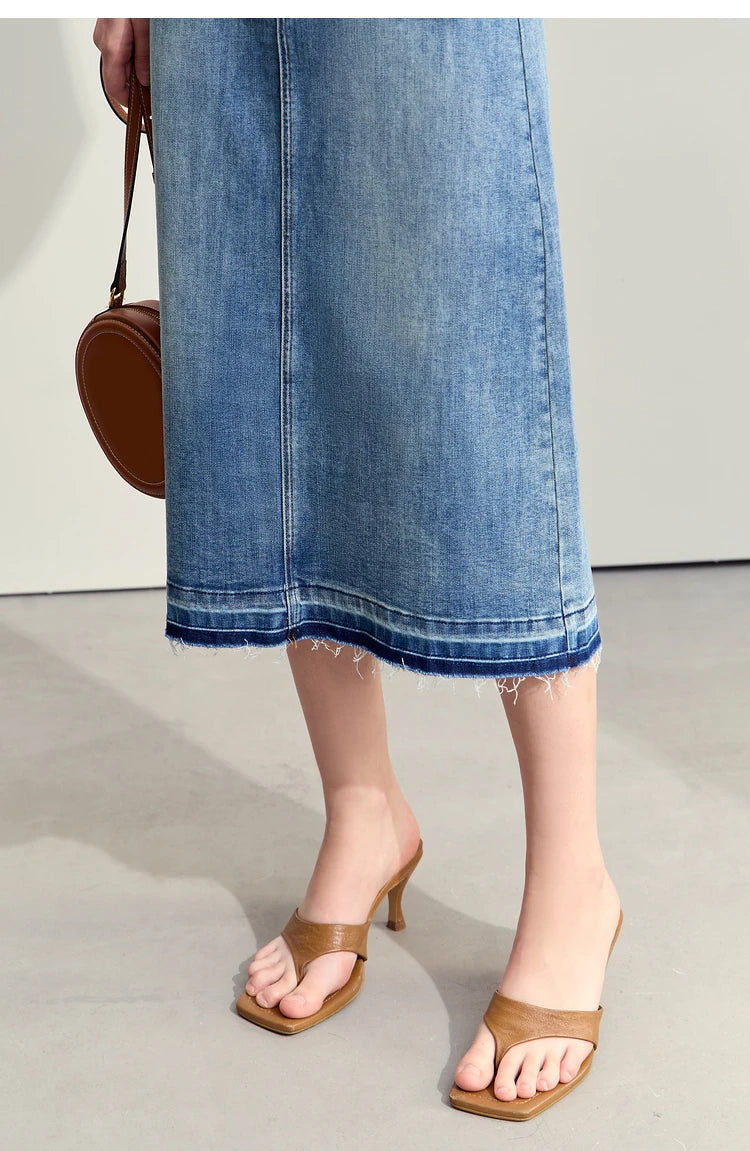 Minimalism 2024 Summer New Casual Denim Style Women Jeans Skirts Letters Embroidery Open Fork Female A-line Skirt 12442282