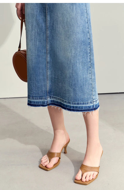 Minimalism 2024 Summer New Casual Denim Style Women Jeans Skirts Letters Embroidery Open Fork Female A-line Skirt 12442282