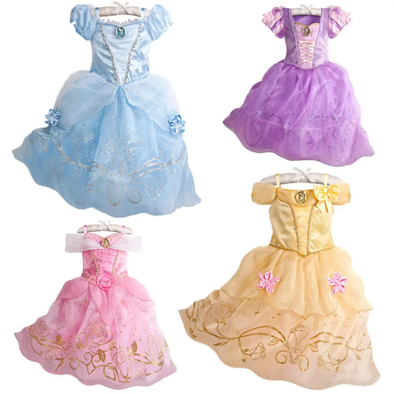 Girls Princess Dress Kids Disney Elsa Anna Snow White Aurora Sofia Rapunzel Cinderella Halloween Costume Children Birthday Party