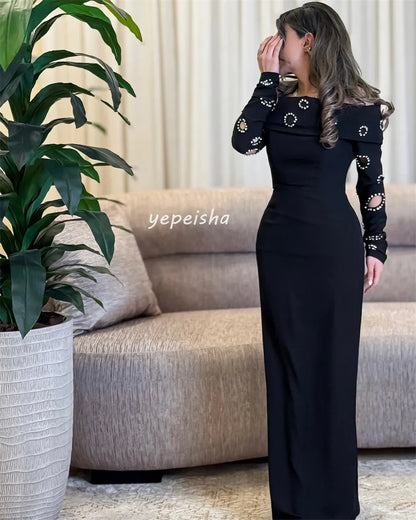 Customized Modern Style Fashion Jersey Rhinestone Pleat Straight Off-the-shoulder Long Dresses Bespoke Occasion Dresses Classic