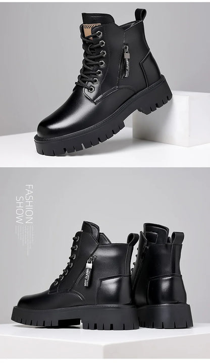Winter thick soled Men's boots Outdoor waterproof laceup genuine leather boots male Comfortable warm leather shoes Botas Zapatos
