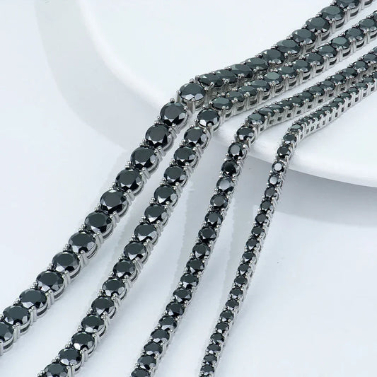 3/4/5/6.5mm Full Black Moissanite Tennis Necklace with GRA 925 Sterling Silver Lab Diamond Hiphop Necklace Jewelry for Men Women