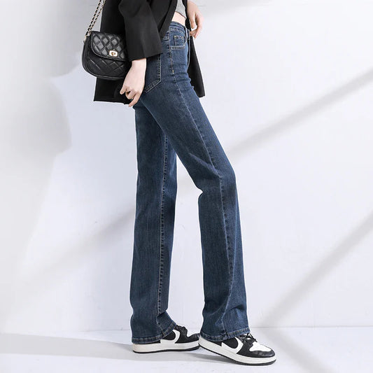 Jeans Women Straight Cotton High Waist Denim Pants Solid Color Black Blue Stretch Urban Fashion Vintage Baggy Trousers