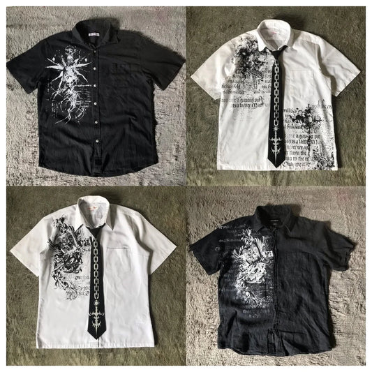 Mens Gothic Style Black White Graphic Text Print Casual Basic T Shirt Street Urban Summer Teen Youth Short Sleeve Comfortable