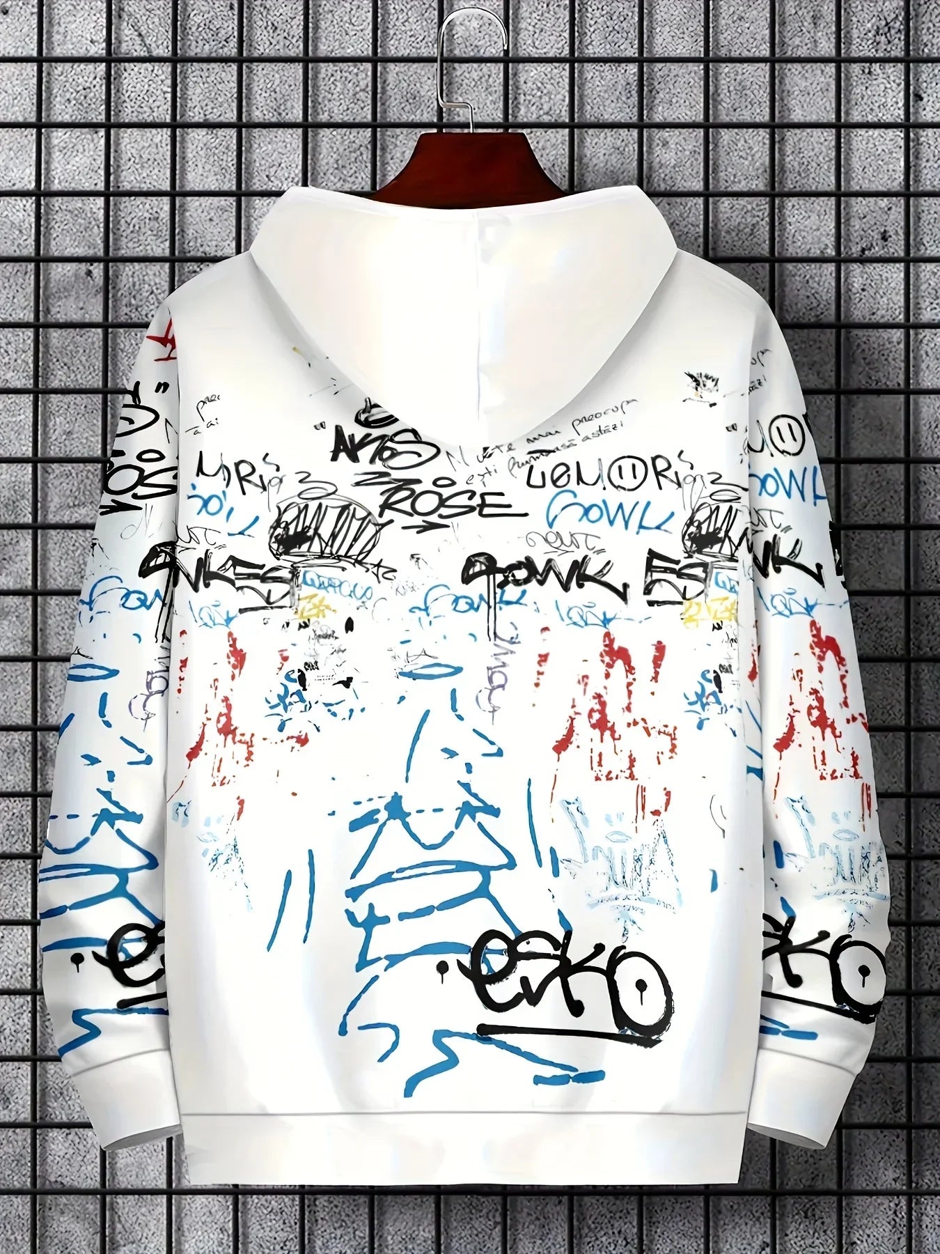 Fashionable men's autumn personalized letter graffiti print soft and comfortable hooded sweatshirt outdoor urban high street to
