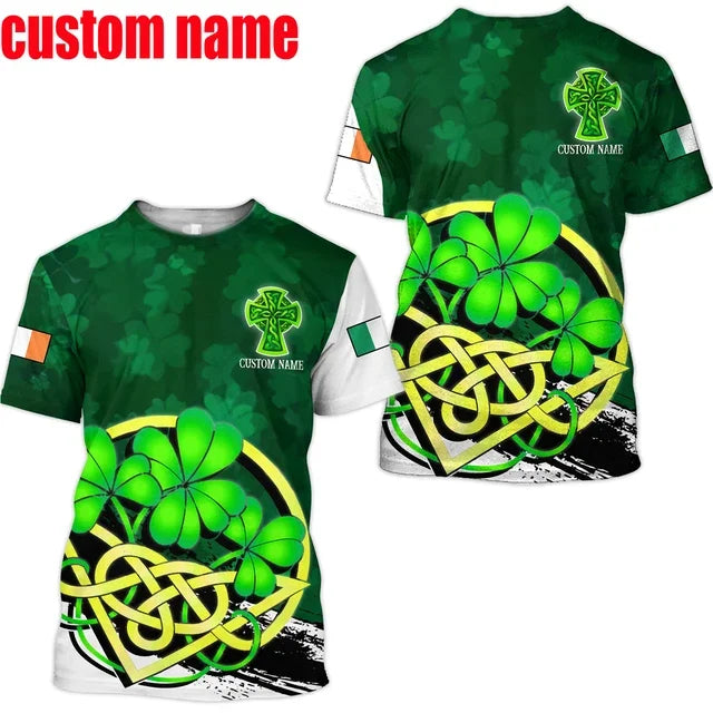2023 Summer New Printed Irish Celtic Men's and Women's T-shirt, Custom Name Short Sleeve Unisex Shirt, Harajuku Large Casual Sty