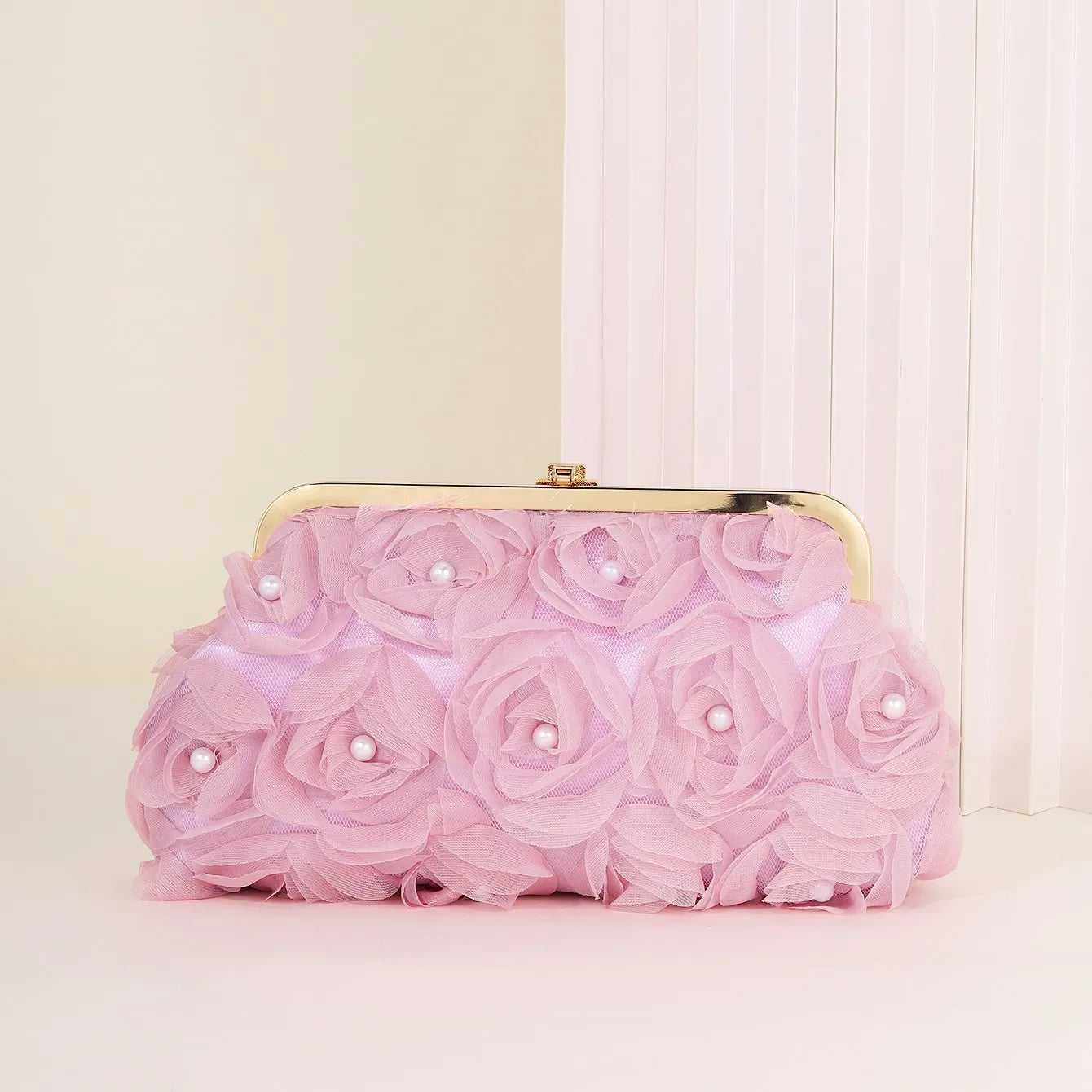 3D Floral Decor Clutch Bag, Elegant Silk Appliques Dinner Purse For Wedding Party Prom Banquet - Perfect for Wedding， Party