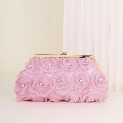 3D Floral Decor Clutch Bag, Elegant Silk Appliques Dinner Purse For Wedding Party Prom Banquet - Perfect for Wedding， Party