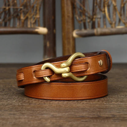 2.0 CM Ladies Pure Cowhide High Quality Genuine Leather Hook Belts for Women Brand Strap Brass Buckle Jeans Cowboy Thin Belt