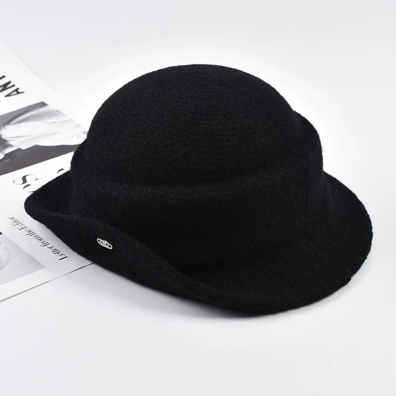 Women Elegant Party Formal Fedora Hat Winter Dome Basin Hat  Female Fashion Headwear