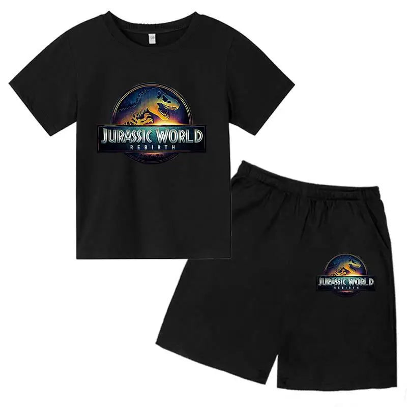 Jurassic World 4 Kids Summer Casual Breathable O-neck Tees+Pants 2pcs Sportsuits 2-13 Years Boys Girls Children Top Outfits Sets