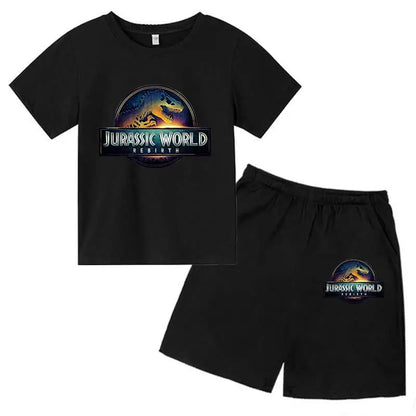 Jurassic World 4 Kids Summer Casual Breathable O-neck Tees+Pants 2pcs Sportsuits 2-13 Years Boys Girls Children Top Outfits Sets