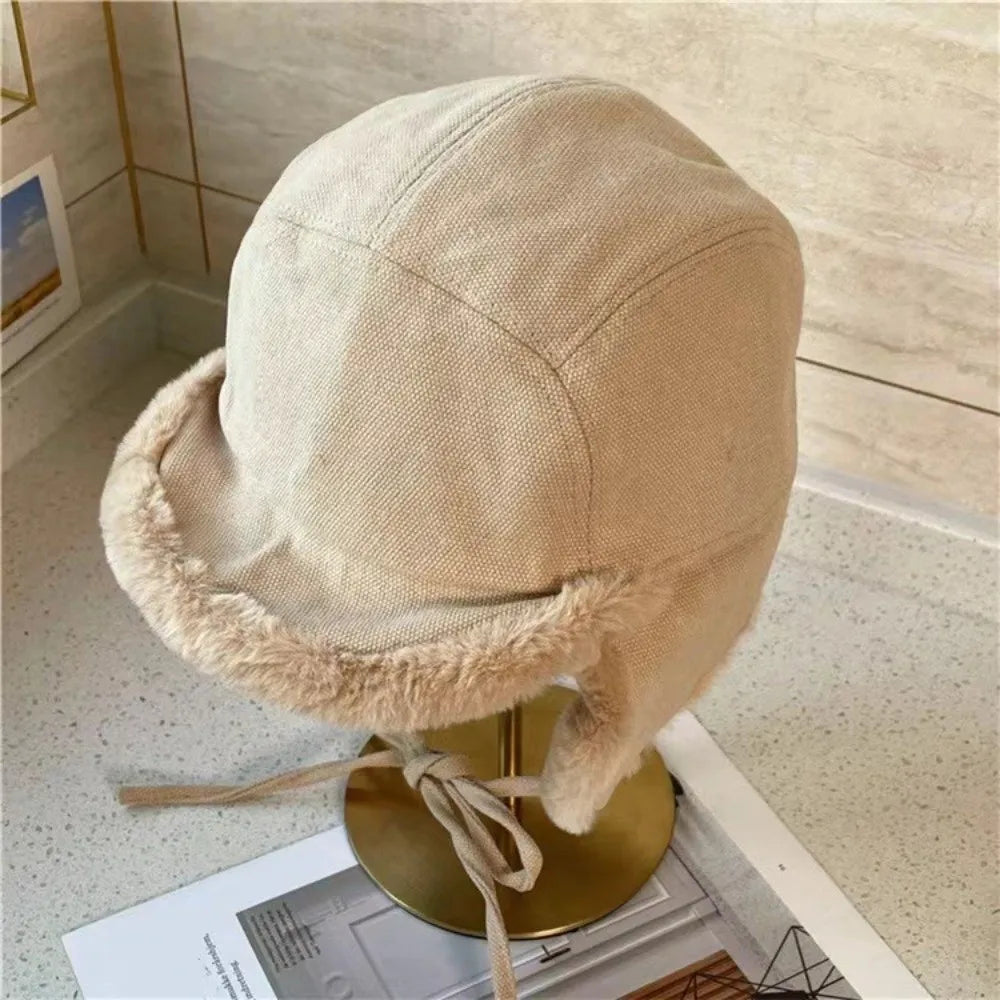 Trendy Faux Fur Winter Hat Thick Warm Faux Fur Hat Lamb Wool Bomber Hat Winter Season for Men and Women