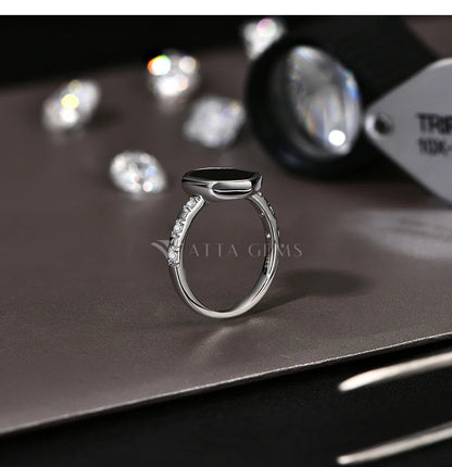 Hexagon Black Onyx Rings for Women Men Moissanite Side Edge S925 Silver 18K White Gold Plated Party Daily Jewelry Gifts