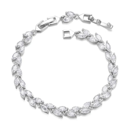 White Gold Plated Sparkling Cubic Zirconia Classic Olive Leaf Bracelet, Gold Bracelets for Women Fashion Jewelry YIB069