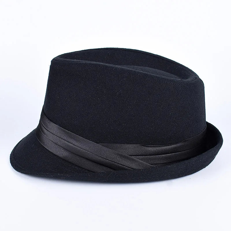 Classic Fedora Men's Hats Women 2026 Casual Short Sleeve Trilby Top Hat England Gentleman Ribbon Jazz Cap Fedoras Black Felt Hat