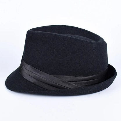 Classic Fedora Men's Hats Women 2026 Casual Short Sleeve Trilby Top Hat England Gentleman Ribbon Jazz Cap Fedoras Black Felt Hat