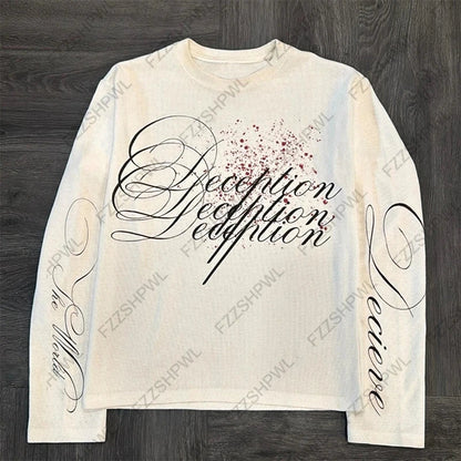 Y2K Pure Cotton Design Letters Fashion American Long Sleeve Retro High Street Hip-Hop Rock Street Men's Tops Casual Long Sleeve